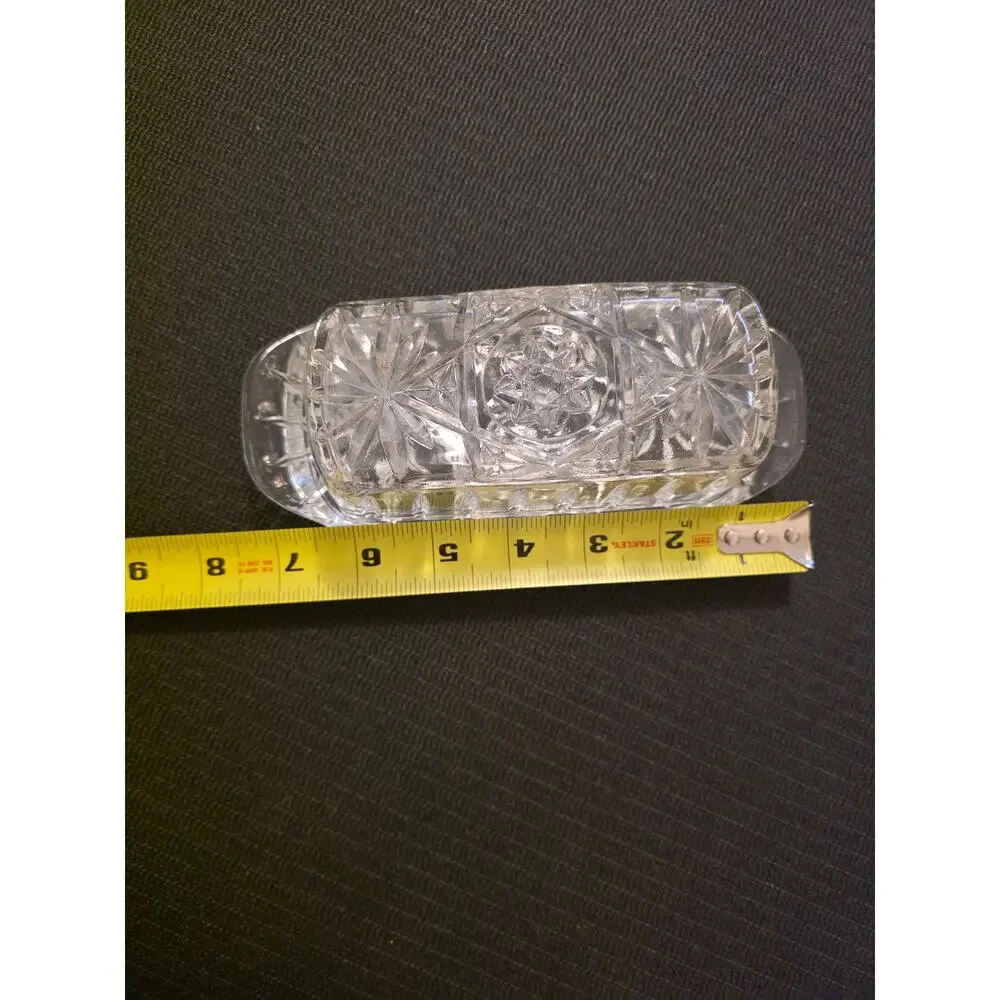 Vintage Anchor Hocking Star of David Cut Crystal Butter Dish Kitchen Decor